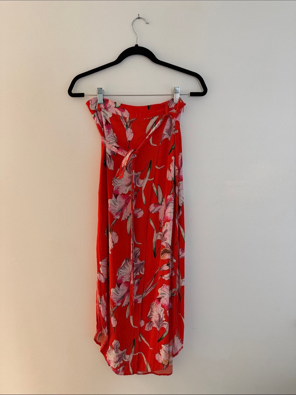 MINKPINK Orange/Red Floral Maxi Skirt with Pink and Green Accents